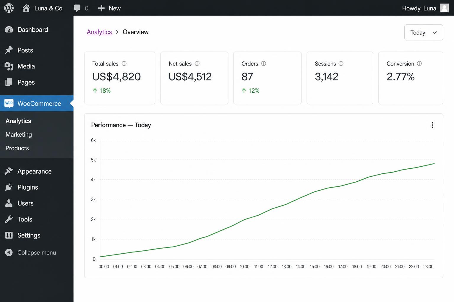 Luna & Co WordPress + WooCommerce — Today